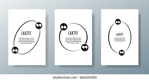 Quote frames blank templates set. Text in brackets, citation empty speech bubbles. Text box isolated on color background. Vector illustration.