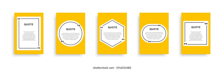 Quote frames blank templates set. Speech bubbles with quote marks. Texting quote boxes. Blank template quote text info design boxes quotation bubble blog quotes symbols. Vector illustration