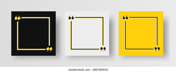 Quote Frames Blank Templates Set. Empty Speech Bubbles On Square Banner for Social Media Post