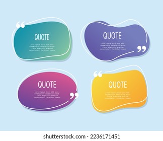 Quote frames blank templates set. Text in brackets, citation empty speech bubbles, quote bubbles. Textbox isolated on color background. Vector illustration. 10 EPS.