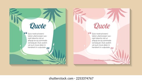 Quote frames blank templates set. Text in brackets, citation empty speech, quote bubbles. Textbox isolated on color background. Vector illustration. multicolor green and pink element. natural concept