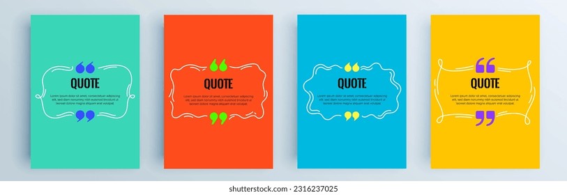 Quote frames blank templates set. Text in brackets, citation empty speech bubbles, quote bubbles. Textbox isolated on color background. Vector illustration.