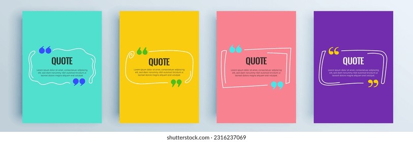 Quote frames blank templates set. Text in brackets, citation empty speech bubbles, quote bubbles. Textbox isolated on color background. Vector illustration.