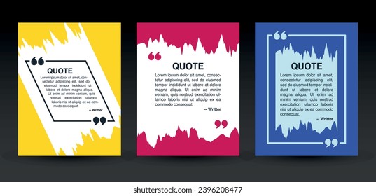 Quote frames blank templates set. Textbox isolated on colorful brush background. Text in brackets, citation empty speech bubbles, quote bubbles. Vector illustration.