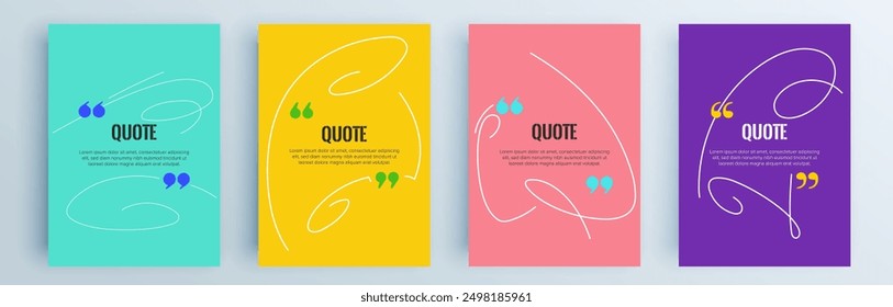 Quote frames blank templates set. Text in brackets, citation empty speech bubbles, quote bubbles. Textbox isolated on color background. Vector illustration.