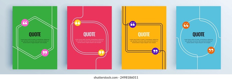 Quote frames blank templates set. Text in brackets, citation empty speech bubbles, quote bubbles. Textbox isolated on color background. Vector illustration.