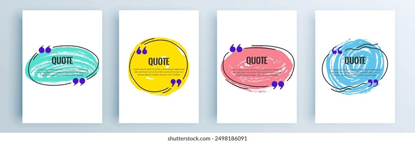 Quote frames blank templates set. Text in brackets, citation empty speech bubbles, quote bubbles. Textbox isolated on color background. Vector illustration.