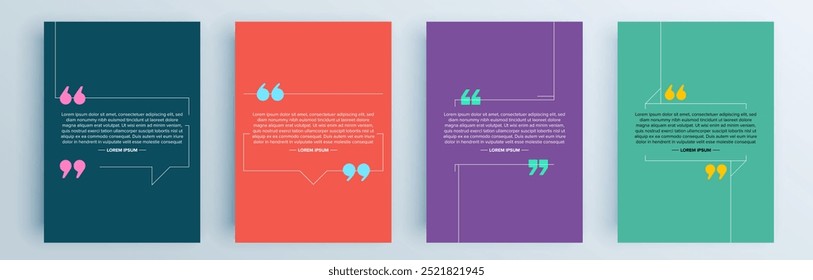 Quote frames blank templates set. Text in brackets, citation empty speech bubbles, quote bubbles. Textbox isolated on color background. Vector illustration.