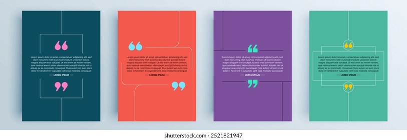 Quote frames blank templates set. Text in brackets, citation empty speech bubbles, quote bubbles. Textbox isolated on color background. Vector illustration.