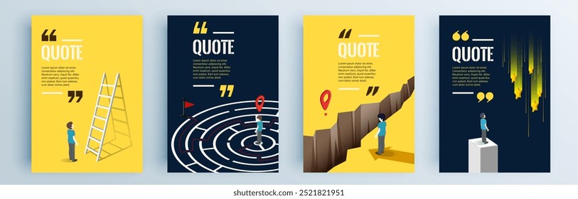 Quote frames blank templates set. Text in brackets, citation empty speech bubbles, quote bubbles. Textbox isolated on color background. Vector illustration.