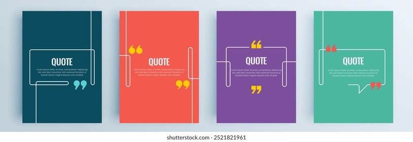 Quote frames blank templates set. Text in brackets, citation empty speech bubbles, quote bubbles. Textbox isolated on color background. Vector illustration.