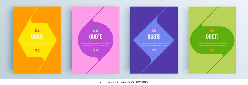 Quote frames blank templates set. Text in brackets, citation empty speech bubbles, quote bubbles. Textbox isolated on color background. Vector illustration.