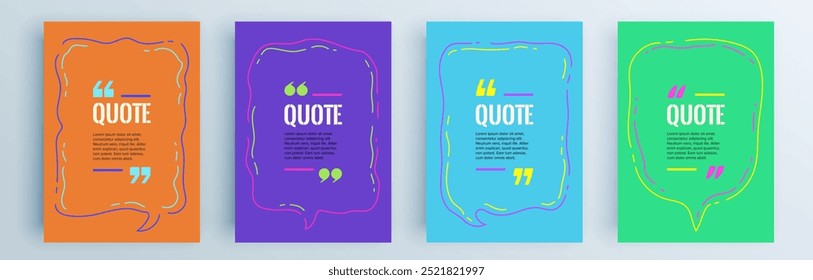 Quote frames blank templates set. Text in brackets, citation empty speech bubbles, quote bubbles. Textbox isolated on color background. Vector illustration.