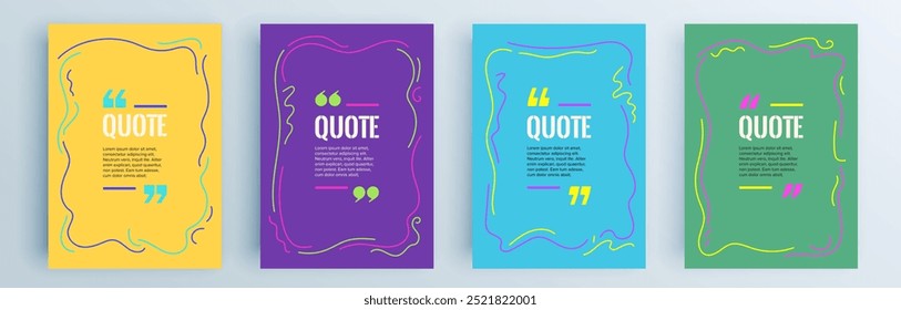 Quote frames blank templates set. Text in brackets, citation empty speech bubbles, quote bubbles. Textbox isolated on color background. Vector illustration.