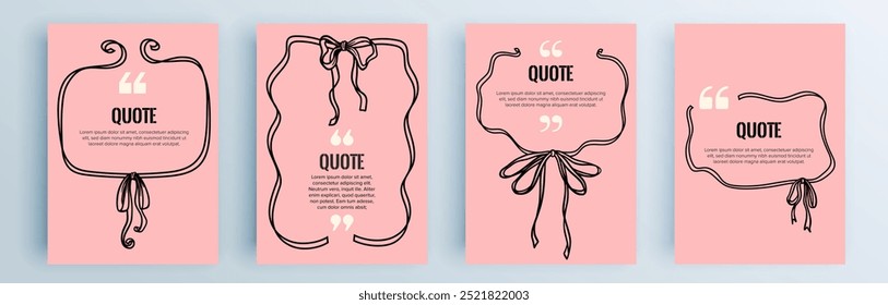 Quote frames blank templates set. Text in brackets, citation empty speech bubbles, quote bubbles. Textbox isolated on color background. Vector illustration.