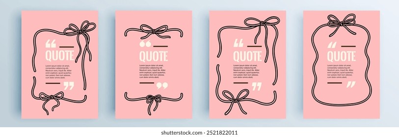 Quote frames blank templates set. Text in brackets, citation empty speech bubbles, quote bubbles. Textbox isolated on color background. Vector illustration.