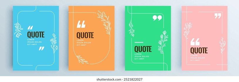 Quote frames blank templates set. Text in brackets, citation empty speech bubbles, quote bubbles. Textbox isolated on color background. Vector illustration.