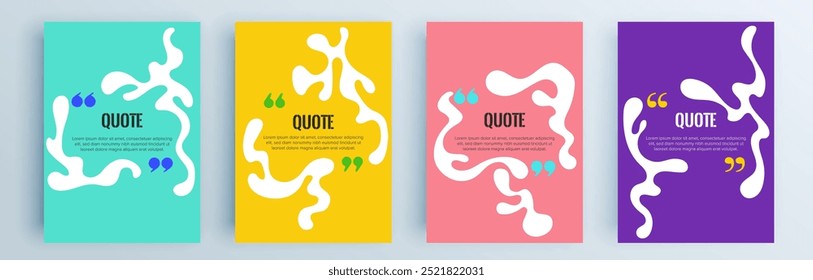 Quote frames blank templates set. Text in brackets, citation empty speech bubbles, quote bubbles. Textbox isolated on color background. Vector illustration.