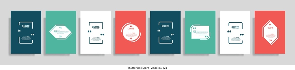 Quote frames blank templates set. Text in brackets, citation empty speech bubbles, quote bubbles. Textbox isolated on color background. Vector illustration