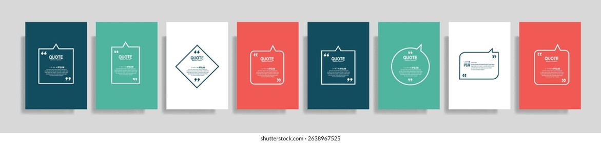 Quote frames blank templates set. Text in brackets, citation empty speech bubbles, quote bubbles. Textbox isolated on color background. Vector illustration