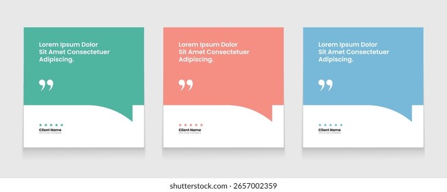 Quote frames blank templates set. Set of speech bubble quotes template. Textbox isolated on a color background. Testimonials text in brackets, citation empty quote bubbles.