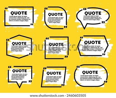 Quote frames collection with ink banner. Set of remark quote box template. Simple black quote frames. Vector illustration