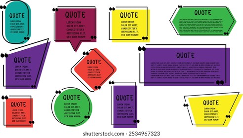 quote frames. Speech bubbles with quotation marks. text box and quotes. 