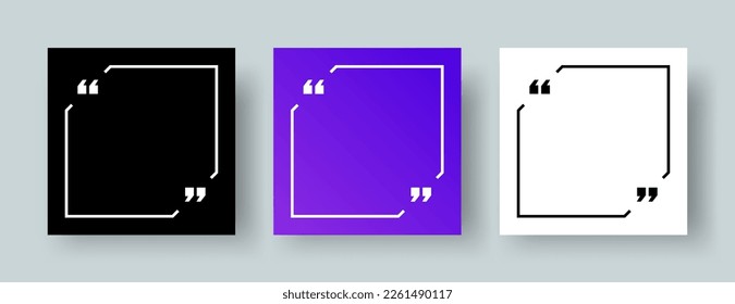 Quote Frames Template Set. Empty Text Box with Quotation Marks Isolated on Background. Modern Blank Quote Templates with Copy Space