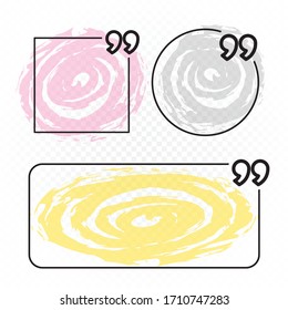Quote frames template set on white background. Empty quotes shapes on transparent backdrop. Square circle and rectangle mockup for message