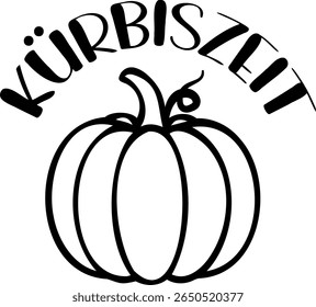 "Kürbiszeit" citação em alemão, traduzido Tempo da Abóbora. Letras vetoriais de outono.