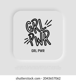 Quote: girl power thin line icon. Sticker in thin line icon style. Modern vector illustration.
