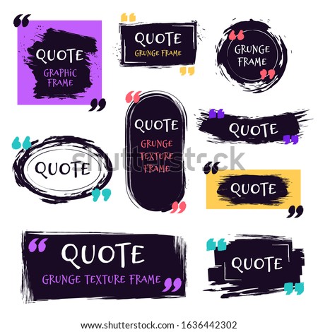 Quote grunge textured box. Decorative textured speech bubbles, quotes sketch brush label, rough dialog boxes templates vector isolated icons set. quoting memo and motivation text boxes