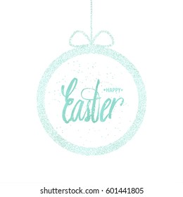 Quote Happy Easter Day round frame with bow design background. Lettering design. Easter greeting card. Background template. Vector illustration