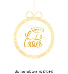 Quote Happy Easter Day round frame with bow design background. Lettering design. Easter greeting card. Background template. Vector