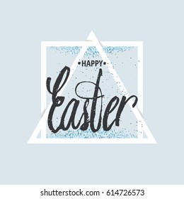 Quote Happy Easter Day in a triangular geometric paper frame design background. Lettering design. Luxury Easter greeting card. Background template. Vector