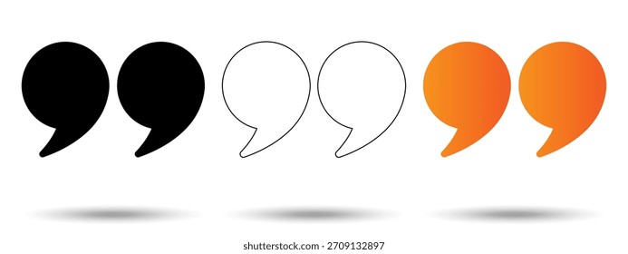 Ícone de cotação. Ícone de citação em um plano de fundo branco, isolado. O ícone tem três usos em aplicativos e sites. Ilustração vetorial. Ícone de citação em um fundo branco.