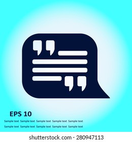 Quote icon. Quotation mark in speech bubble symbol. Direct oration sign.
