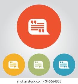 Quote icon. Quotation mark in speech bubble symbol. Direct oration sign.