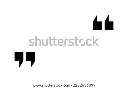 Quote icon. Quotation mark for speech and citation. Double inverted comma. Black symbol for bubble, discussion and text. Graphic design logo for open and end of chat. Vector.