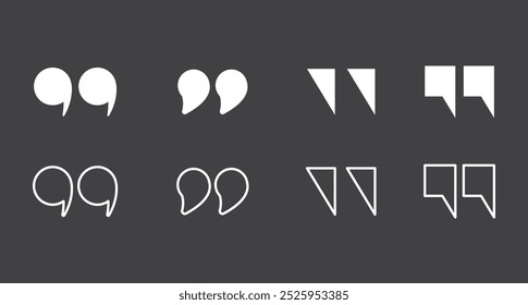 Ilustración de conjunto de iconos de cita. Signo y símbolo de comillas