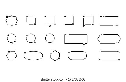 Quote icon set. Quotemark outline, speech marks, inverted commas or talking mark collection. Frame. Vector EPS 10. Isolated on background