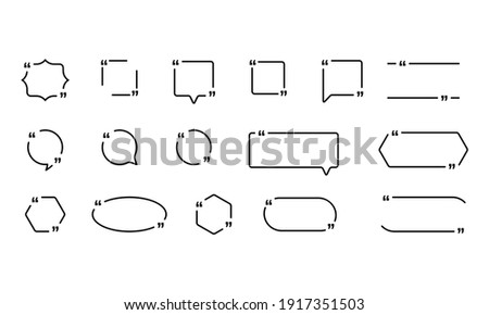 Quote icon set. Quotemark outline, speech marks, inverted commas or talking mark collection. Frame. Vector EPS 10. Isolated on background