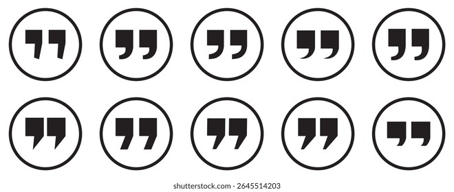 Quote icon vector illustration. Quotation mark sign and symbol. Set of quote mark . Quotation mark icon collection on white background. Collection of Quote Mark Vector Illustration. 