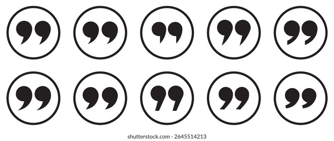 Quote icon vector illustration. Quotation mark sign and symbol. Set of quote mark . Quotation mark icon collection on white background. Collection of Quote Mark Vector Illustration. 