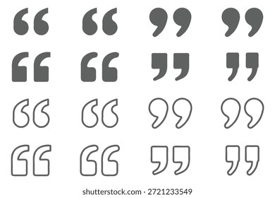 Zitatsymbol, Vektorgrafik. Anführungszeichen und -symbol. Satz von Anführungszeichen . Anführungszeichen-Symbolsammlung auf weißem Hintergrund. doppelter Anführungsvektor. Anführungszeichen. Schwarze Anführungszeichen Symbol eps