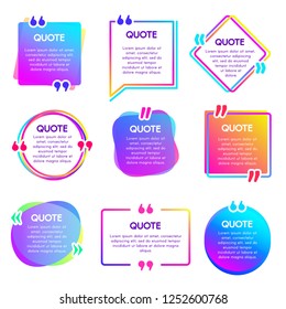 Quote info box. Text remark frame, quotes reference label and texting dialogue words excerpt frames boxes or mention balloon. Citation quotation creative bubble vector isolated icons set