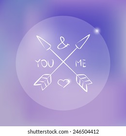 Quote, inspirational poster, typographical design, you and me love, blurred purple background. Vector illustration 
