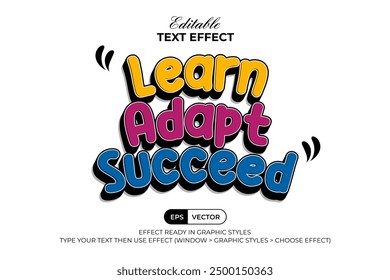 Quote Learn Adapt Succeed Text Effect Comic Fun Style. Editable Text Effect Typography