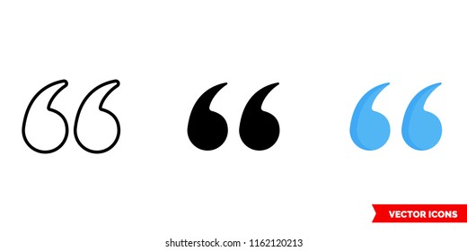Quote left icon of 3 types: color, black and white, outline. Isolated vector sign symbol.
