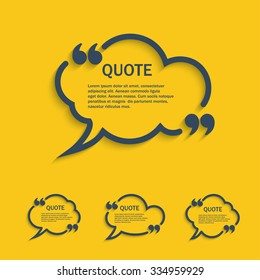 Quote line cloud speech bubbles with commas set, vector template